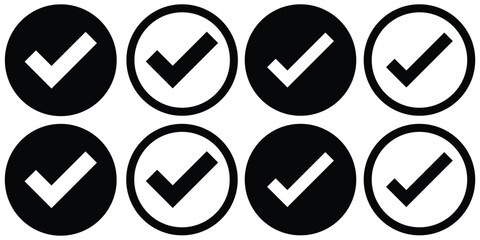 Simple check mark in a box. set with different line width. Set of green, red, black approval checkmarks symbols. Round checkbox icon set. check mark icon vector .symbol, sign, yes, right. EPS 10