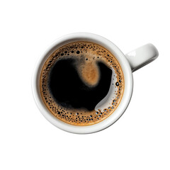 Top view of a cup of Americano black coffee isolated on white background
