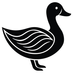 A basic duck icon with a curved beak and simple wing lines, vector art.