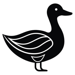 A basic duck icon with a curved beak and simple wing lines, vector art.