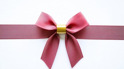 Elegant Mauve Ribbon Bow  Gift Decoration  Gold Accent  Isolated