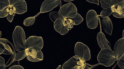 A stylized illustration of yellow orchids against a black background, emphasizing floral beauty.