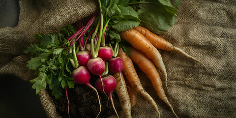Organic Carrots and Radishes, Fresh Root Vegetables"
"Organic Farm Produce"
"Carrots and Radishes"
"Fresh Veggies Harvest"
"Farm-to-Table Veggies"
"Healthy Root Crops