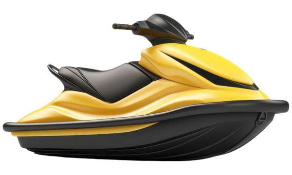 Yellow jet ski with sleek black accents on a transparent background clipart