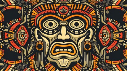 Fototapeta premium inca sun god seamless pattern wallpaper