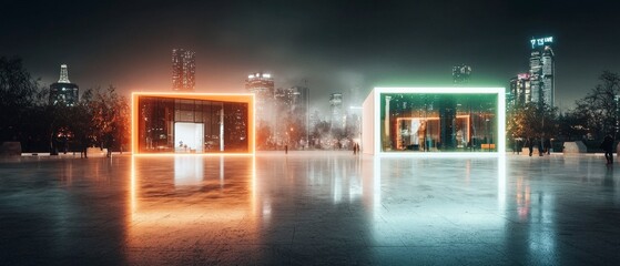 Futuristic Cityscape Night  Neon Architecture  Urban Design  Modern Buildings