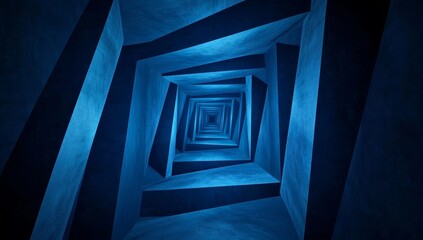 Obraz premium Abstract blue hypnotic tunnel with infinite depth and perspective.
