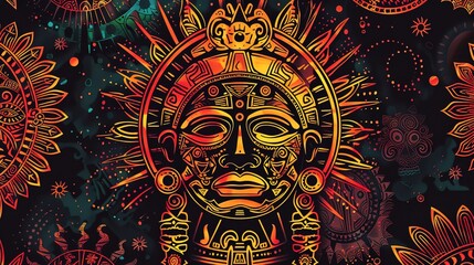 Obraz premium inca sun god seamless pattern wallpaper