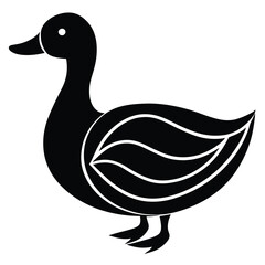 A basic duck icon with a curved beak and simple wing lines, vector art.
