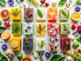 Ethereal top-down soap artistry: handcrafted, natural, and luxuriously bath-ready.