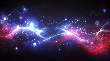 Fototapeta premium Abstract glowing wave with red and blue particles