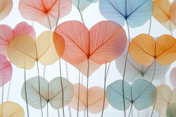 Obraz premium Colorful Heart-Shaped Leaves with Delicate Veins and Soft Lighting