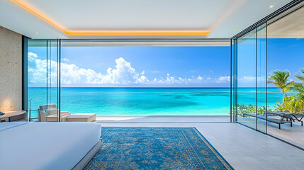 Obraz premium Ocean View Bedroom Luxury Real Estate Photo