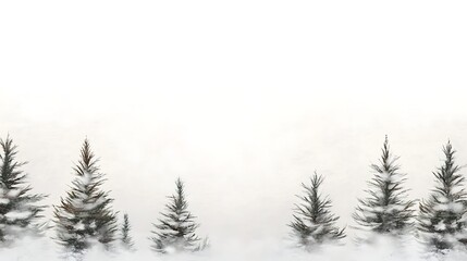 Obraz premium Snowy evergreens stand tall against a white winter sky