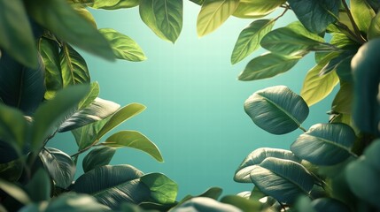 Fototapeta premium Lush Green Leaves Framing Bright Background in Nature Scene