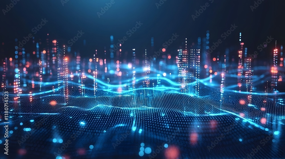 Poster abstract data streams flowing through a high tech blue aesthetic creating a dynamic visualization of