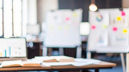 Project Management Blur - Blurred office environment with project management tools and charts.
