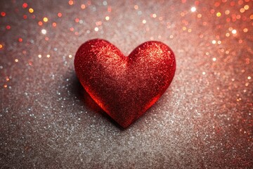 Fototapeta premium Minimalist red heart sparkles against a dark background, a romantic Valentine's Day long exposure flat lay.