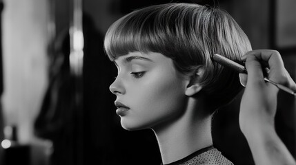 Obraz premium Monochrome Beauty: Short Haircut for Women