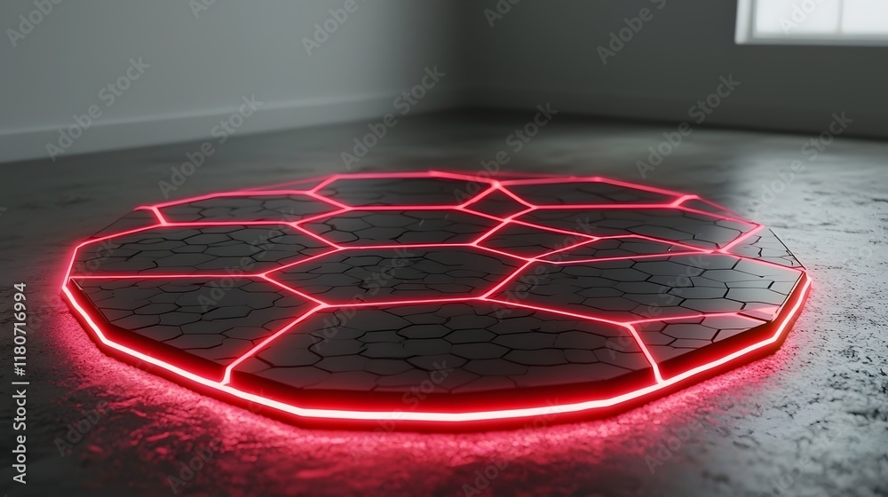 Poster a futuristic luminous hexagonal grid backdrop with a sleek modern and minimalist architectural desig