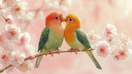 Two Lovebirds Perched Together in a Gentle Watercolor Scene