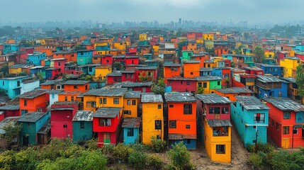 Obraz premium Colorful hillside houses, vibrant city backdrop.