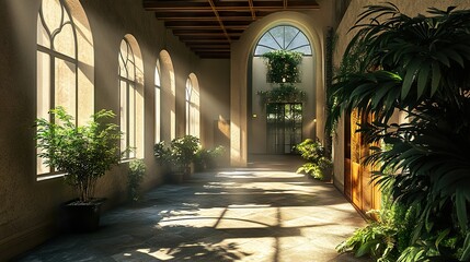 Fototapeta premium Sunlit Hallway: Architectural Interior Design