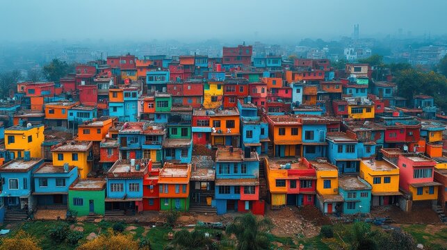 Densely packed, colorful hillside homes.