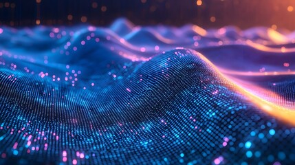 Captivating digital waves in shades of blue and violet forming a tech inspired flow creating a mesmerizing and futuristic visual experience