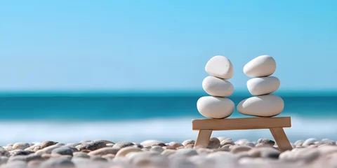Fototapete Zen inspired arrangement of stacked stones on a tranquil beach creating a serene and calming display that evokes a sense of balance harmony and meditation  The image suggests a minimalist natural © CYBERUSS