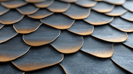 Intricate metallic scales with textured surface and warm tones