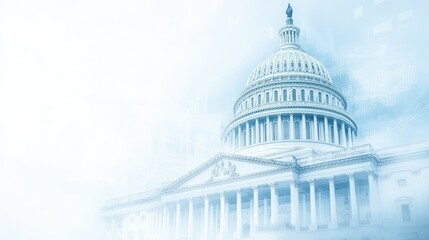 A white background with a blue dome on top of the Capitol building