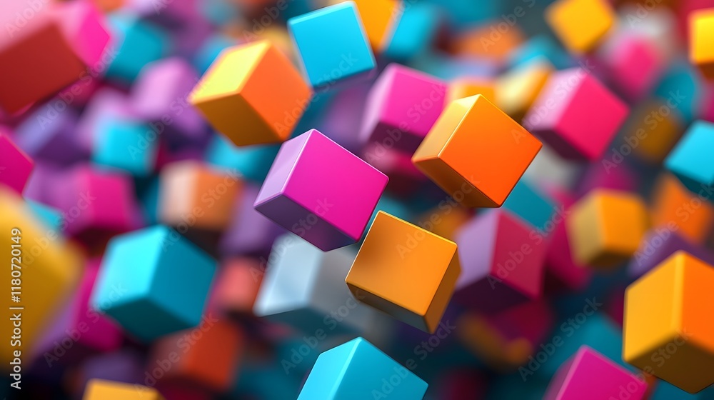 Poster visually striking abstract background featuring a dynamic composition of 3d floating cubes in a vibr