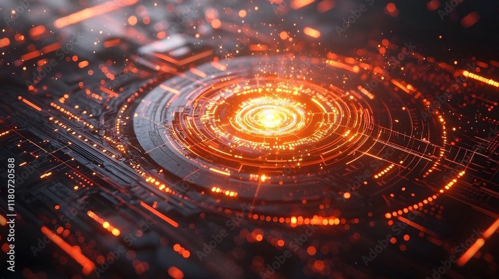 Poster mesmerizing abstract image depicting a high tech digital vortex with radiating lines and a glowing l