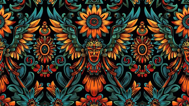 mexican folk art seamless pattern wallpaper