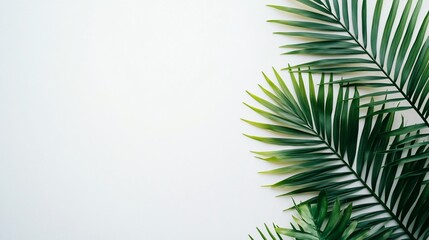 Obraz premium Lush green palm leaves on white background.