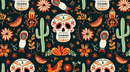 mexican folk art seamless pattern wallpaper