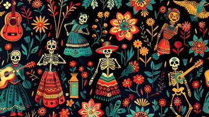 mexican folk art seamless pattern wallpaper