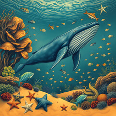whale deep in the sea