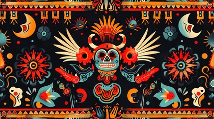 Obraz premium mexican folk art seamless pattern wallpaper