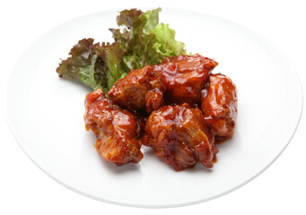 Korean Sweet and Spicy Fried Chicken with Lettuce Garnish