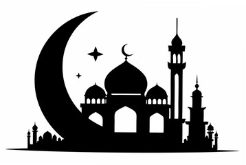 islamic moon and mosque silhouette