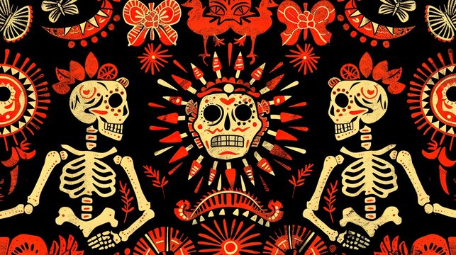 mexican folk art seamless pattern wallpaper