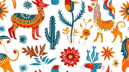 Obraz premium mexican folk art seamless pattern wallpaper