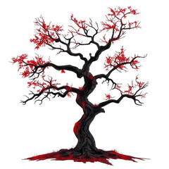 Fototapeta premium Vibrant red tree with intricate branches transparent background