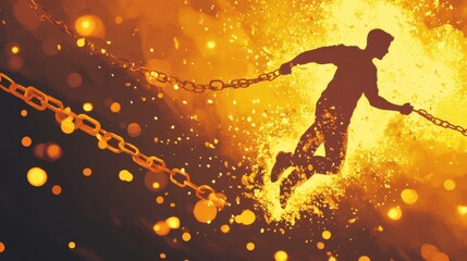 Naklejka premium Dramatic Image of Breaking Chains with Glowing Sparks
