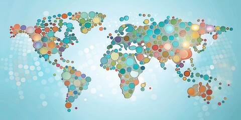 Colorful World Map Composed of Interconnected Circles Depicting Global Unity and Interdependence