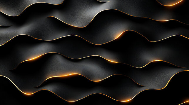 Abstract black wavy texture with golden lines.