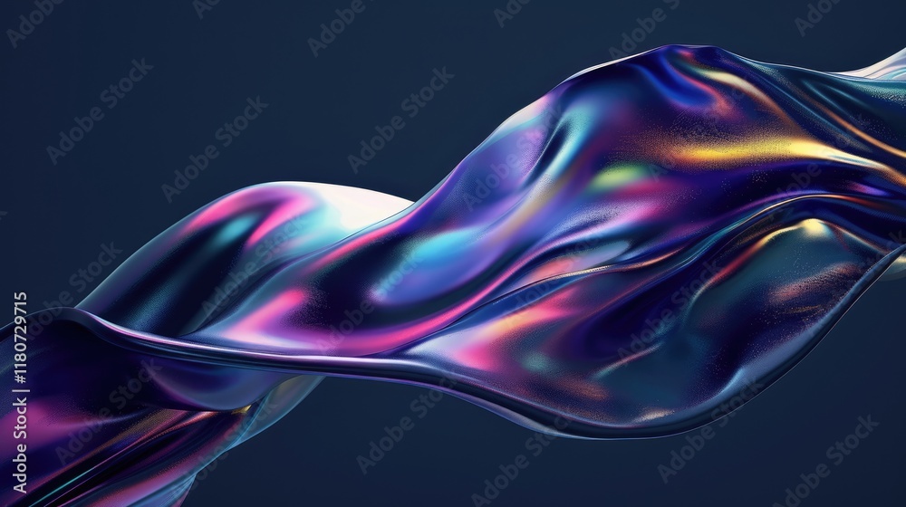 Wall mural rendering of colorful abstract fluid shapes.lines background with dark blue colors.