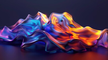 rendering of colorful abstract fluid shapes.Lines background with dark blue colors.